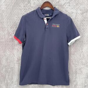Aston Martin Red Bull Racing Shirt Mens Large Blue F1 Racing Polo Short Sleeve